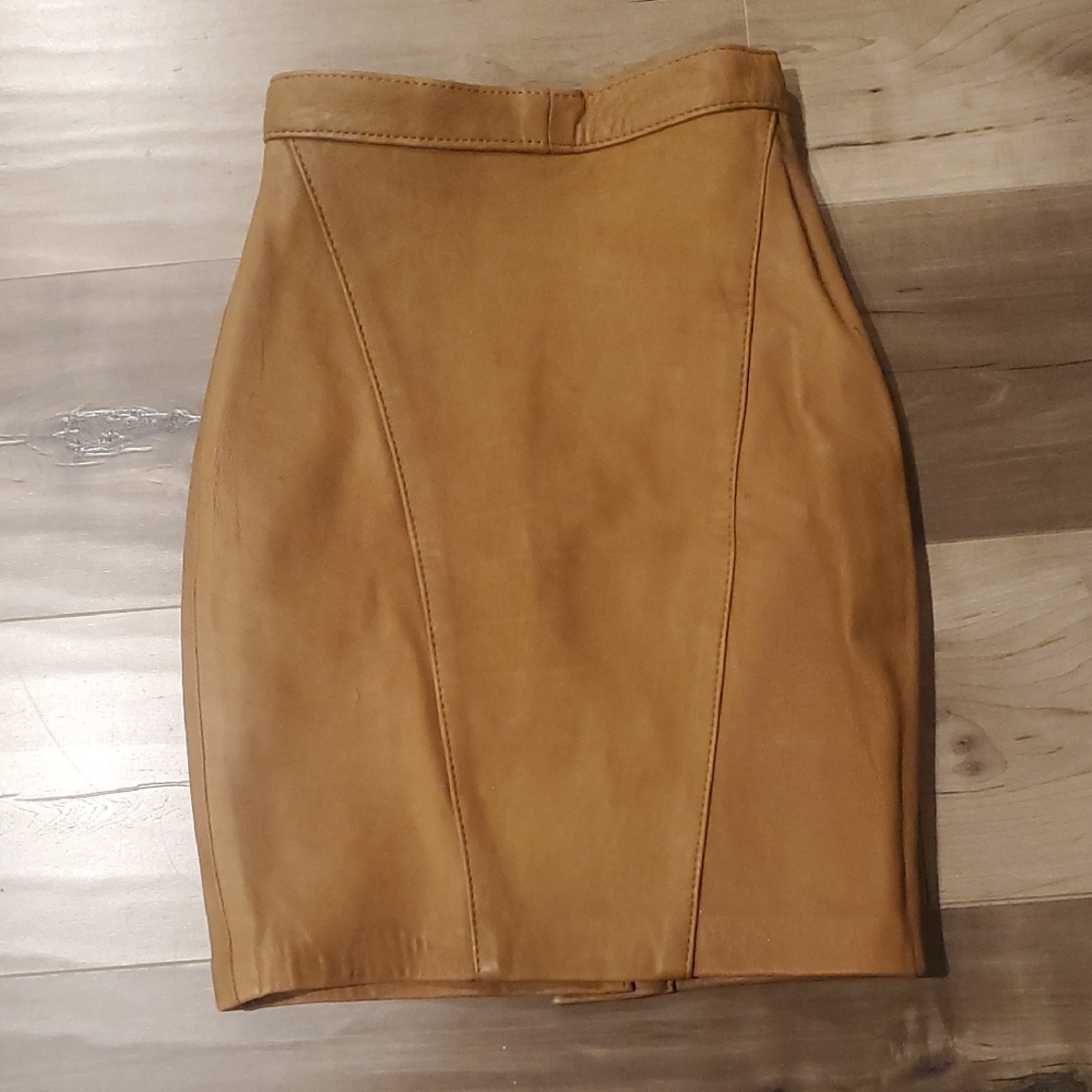 Geniune Leather Tan/brown Pencil Skirt Knee-Length Elegant, Buttery Soft